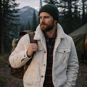 Forever 21 Men’s M Cream Corduroy Jacket Faux Shearling Lined Trucker Coat